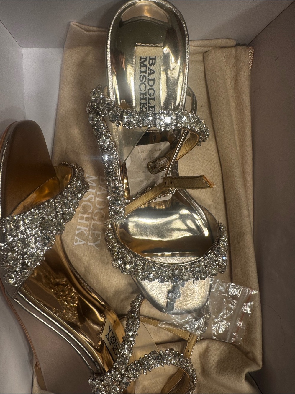 Badgley Mischka Cream Wedge Sandals with Gold Accent